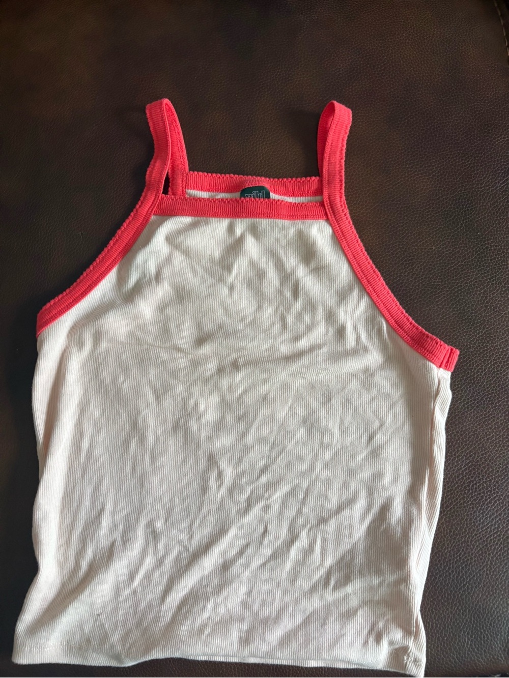 wild fable White Ribbed Tank with Coral Pink Trim